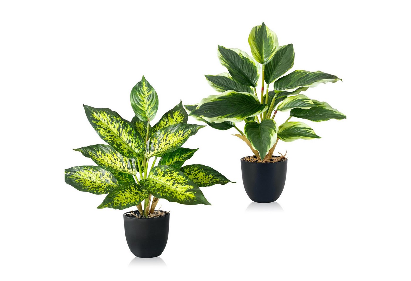 Kunstpflanze 2er-Set Künstliche Pflanzen im Topf – 37 cm Kunstpflanzen Dieffenbachia, SURFOU, Höhe 37 cm, Dieffenbachia mit je 14 Blättern, schwarzem Kunststofftopf Bild 2