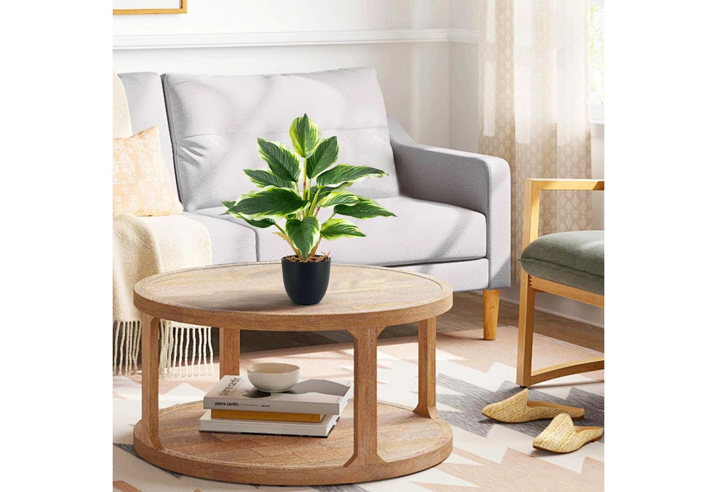 Kunstpflanze 2er-Set Künstliche Pflanzen im Topf – 37 cm Kunstpflanzen Dieffenbachia, SURFOU, Höhe 37 cm, Dieffenbachia mit je 14 Blättern, schwarzem Kunststofftopf Bild 5