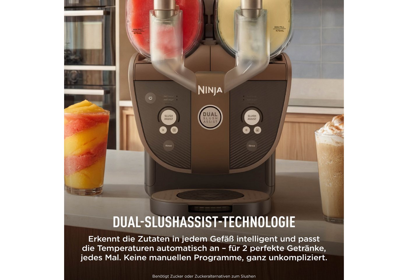 NINJA Slush-Eismaschine SLUSHi Twist, 2-in-1 SLUSHi Maschine, Dual-SlushAssist-Technologie, 1,42 l, 500 W, 2 Behälter für gleichzeitige Zubereitung von zwei Geschmacksrichtungen Bild 2