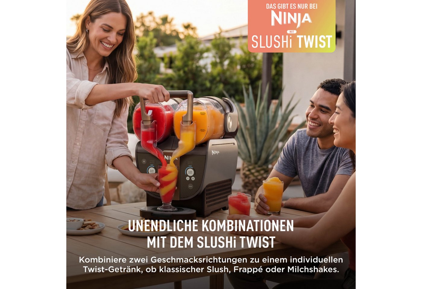 NINJA Slush-Eismaschine SLUSHi Twist, 2-in-1 SLUSHi Maschine, Dual-SlushAssist-Technologie, 1,42 l, 500 W, 2 Behälter für gleichzeitige Zubereitung von zwei Geschmacksrichtungen Bild 3