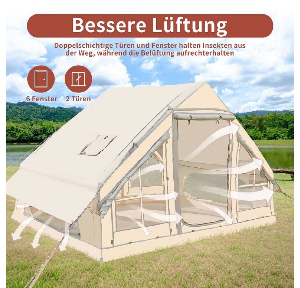 Meulbaty aufblasbares Zelt XXL Luftzelt mit 420D Oxford-Stoff, Personen: 6, 6 Belüftungsfenster, Ofenanschluss, Inkl. Tragetasche Bild 4