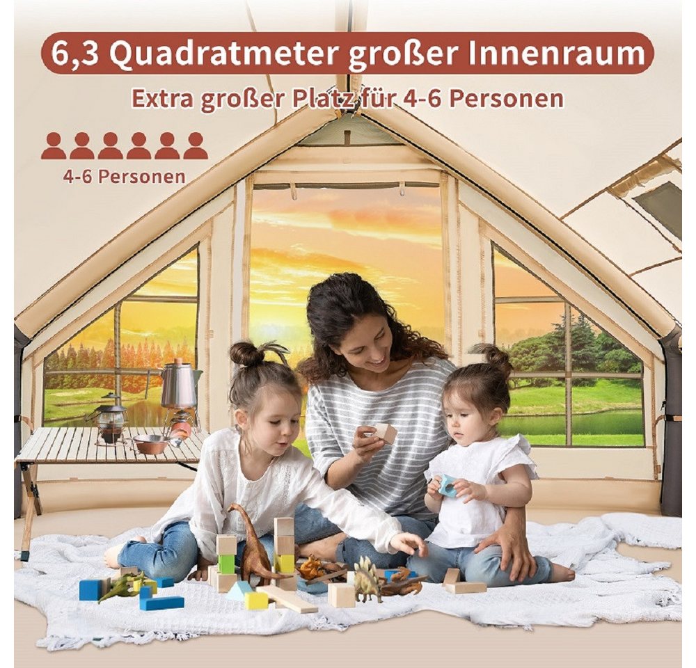 Meulbaty aufblasbares Zelt XXL Luftzelt mit 420D Oxford-Stoff, Personen: 6, 6 Belüftungsfenster, Ofenanschluss, Inkl. Tragetasche Bild 5