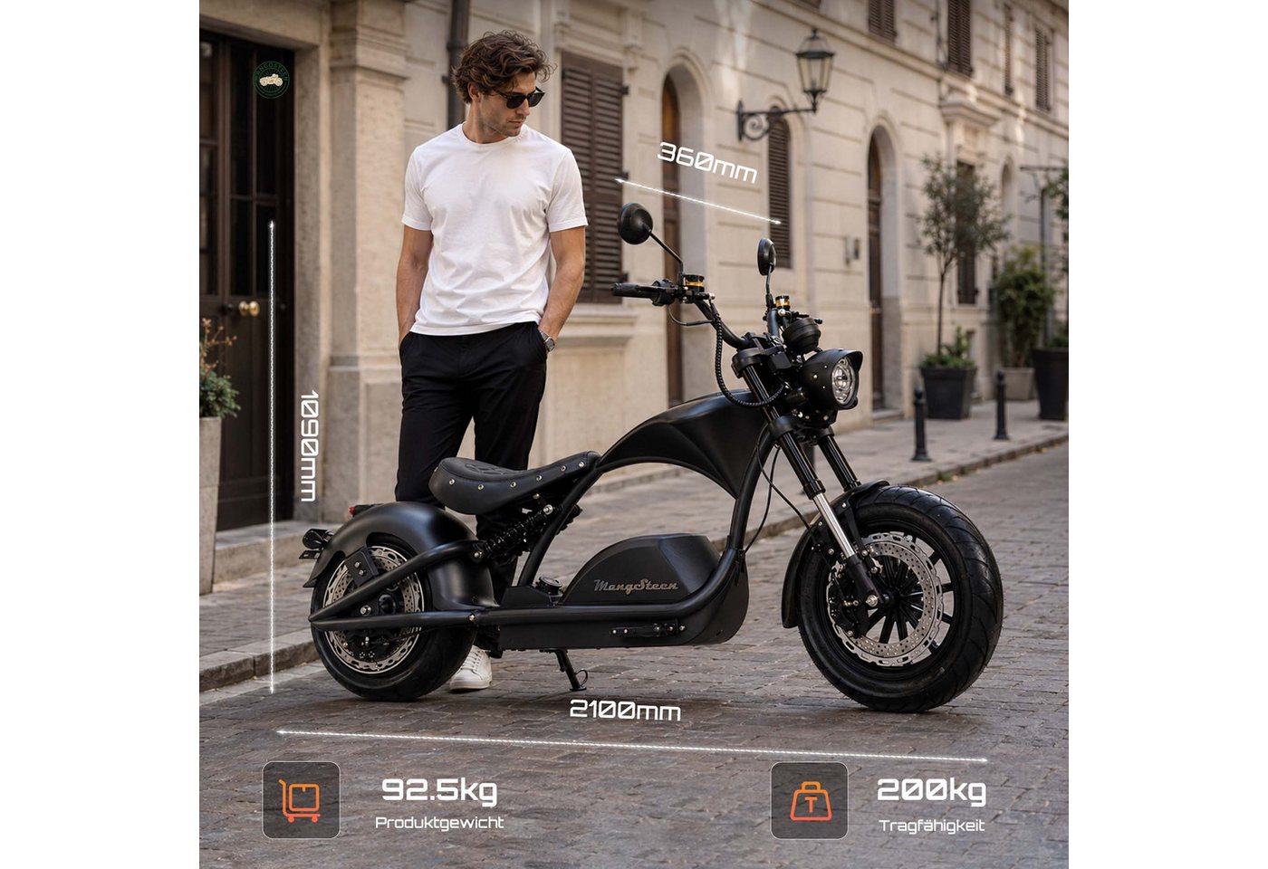 MANGOSTEEN E-Motorroller Elektro-Motorrad E-Chopper 72V 40Ah 4000W 80km/h 140km L3e-A1, 4000 W, 80 km/h Bild 4