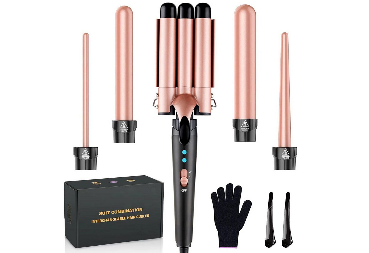 SeeCherish Lockenstab 5‑in‑1 Lockenstab‑Set mit wechselbaren Aufsätzen, Schnell aufheizender Haarstyler mit 3‑Ton‑Wellenwickler Bild 5