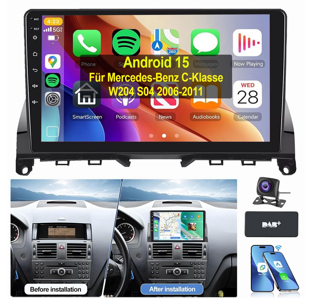 ESSGOO 9" Für Mercedes Benz C-Klasse W204 S204 WIFI GPS ASP Autoradio (RDS, Digitalradio (DAB), FM, Apple Carplay Android Auto GPS Navi WIFI BT EQ) Bild 3