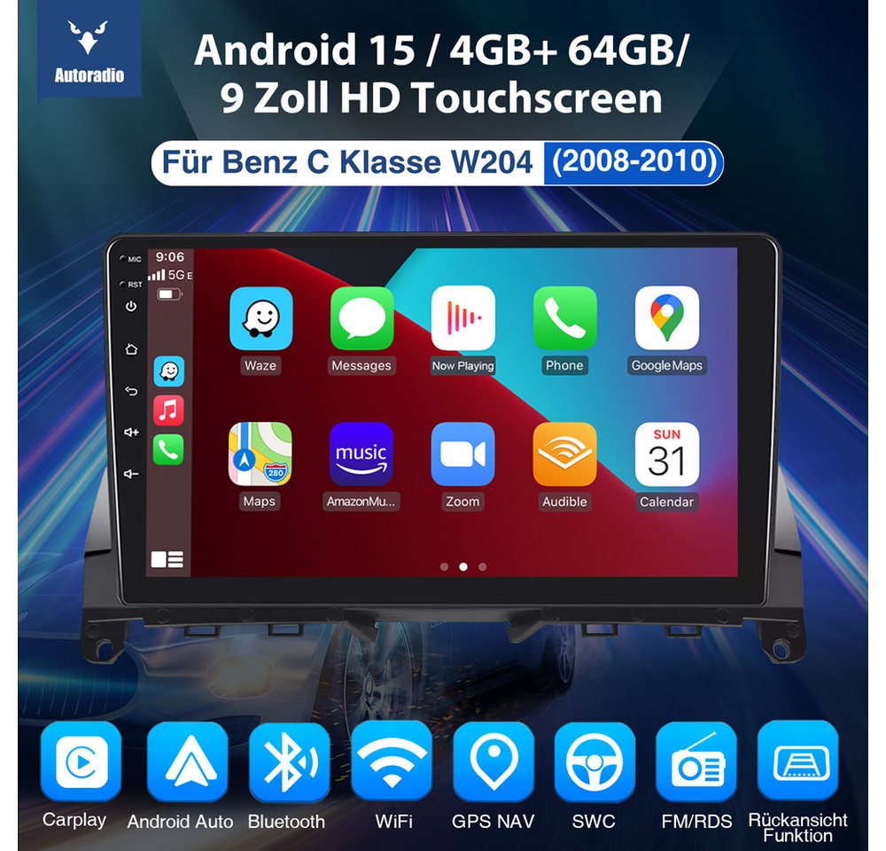 ESSGOO 9" Für Mercedes Benz C-Klasse W204 S204 WIFI GPS ASP Autoradio (RDS, Digitalradio (DAB), FM, Apple Carplay Android Auto GPS Navi WIFI BT EQ) Bild 4