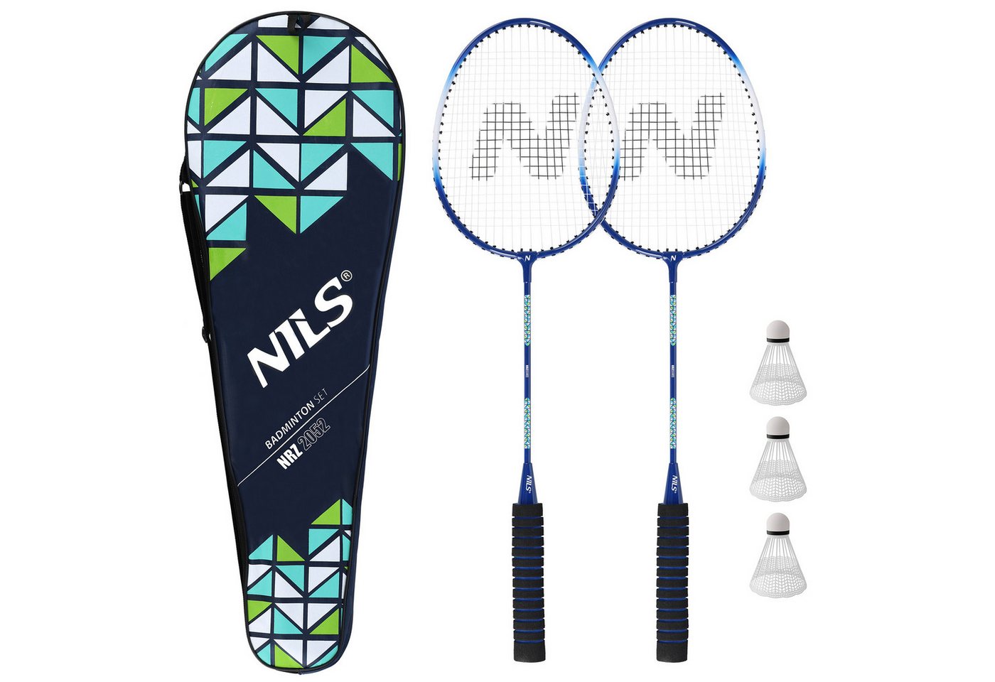 Nils Badmintonschläger Badmintonset 2 Schläger blau + 3 x Federball, mit passender Tasche Bild 2