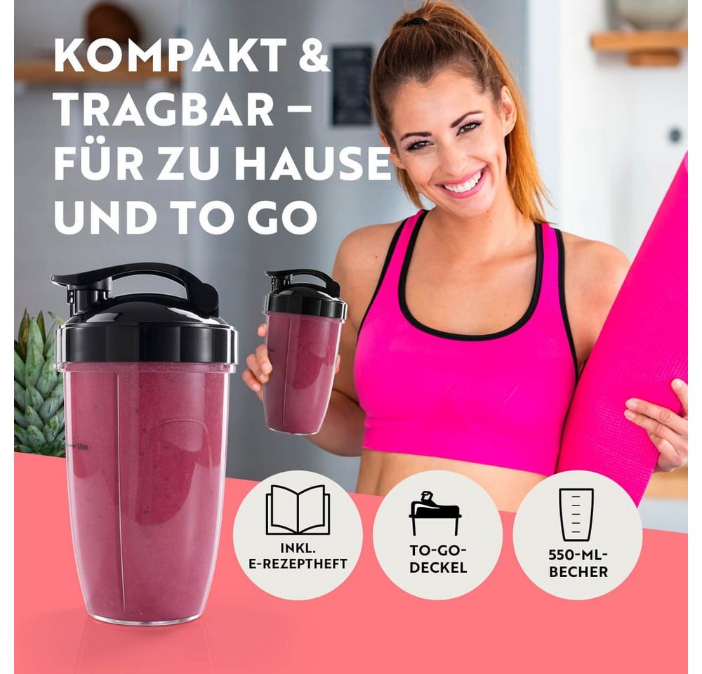 GOURMETmaxx Standmixer Mixer Becher 500ml 3-tlg. 1000W schwarz/Edelstahl, 1000 W, Shakes Smoothies Cocktails Dips Pesto pürieren zerkleinern mahlen Bild 4