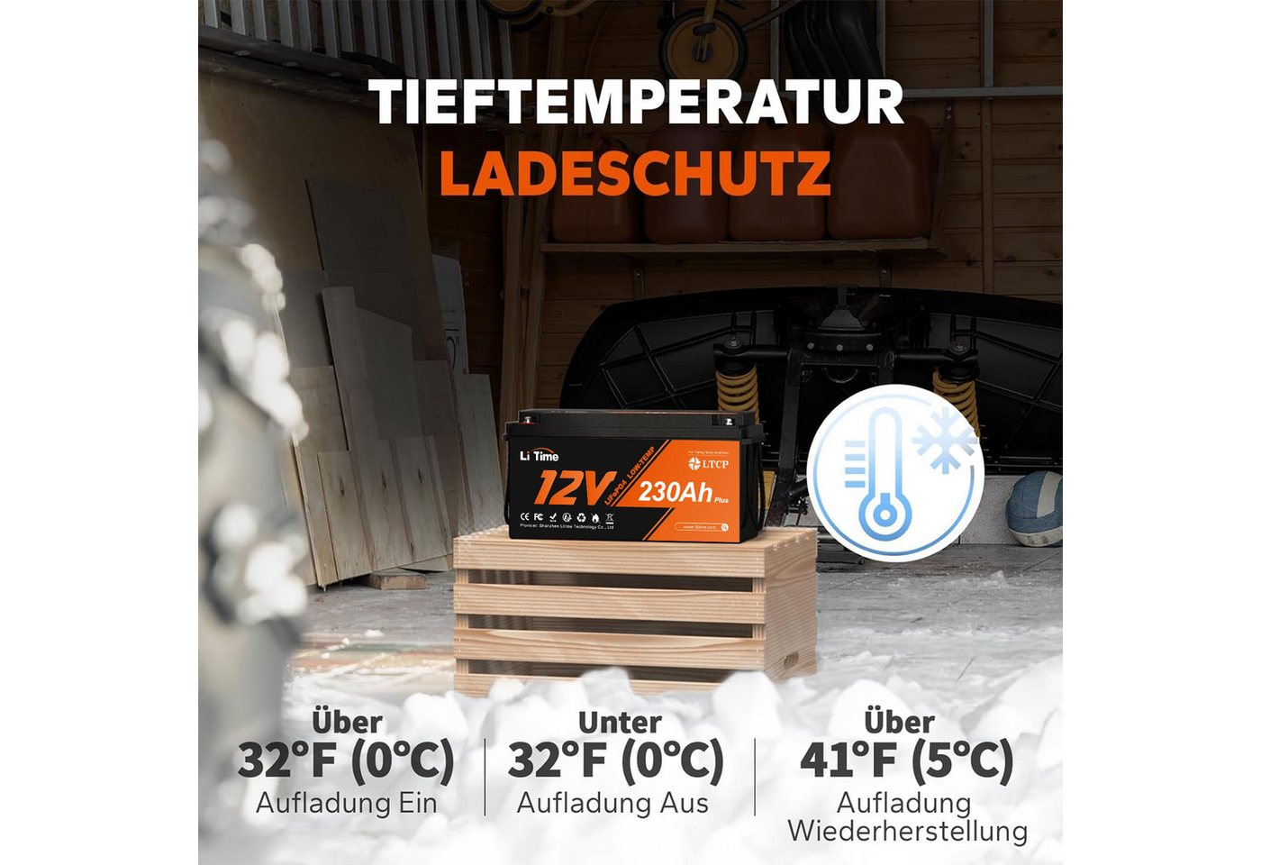 LiTime 12V 230Ah LiFePO4 Batterie Low-Temp-Schutz Wohnmobil Boot Versorgung Solarakkus (12 V), Zyklenfeste und erweiterbare Versorgungsbatterie für Camping, Schiff Bild 2