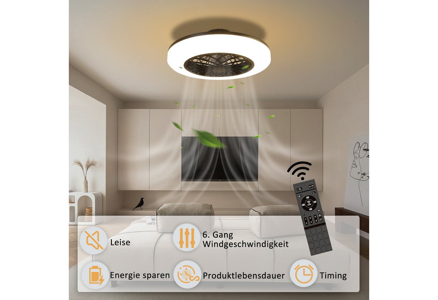 ZMH Deckenventilator Mit Fernbedienung & Licht Leise für Schlafzimmer Timer Dimmbar Fan Bild 3