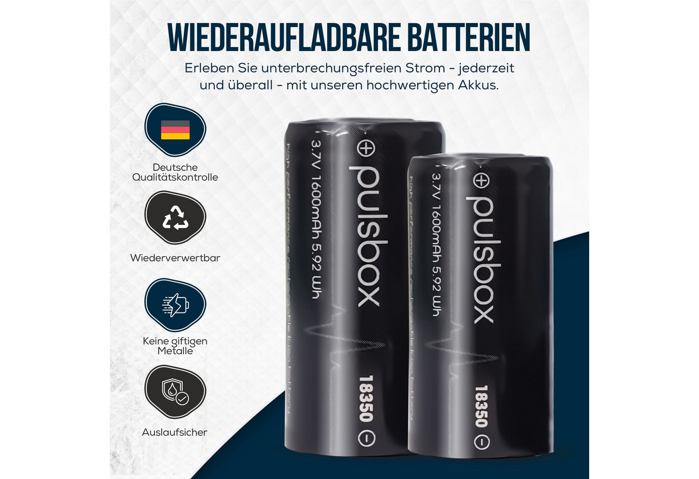 pulsbox 18350 18400 Li-Ion 3,7V 1600mAh integrierte PCB-Schutzschaltung Akku