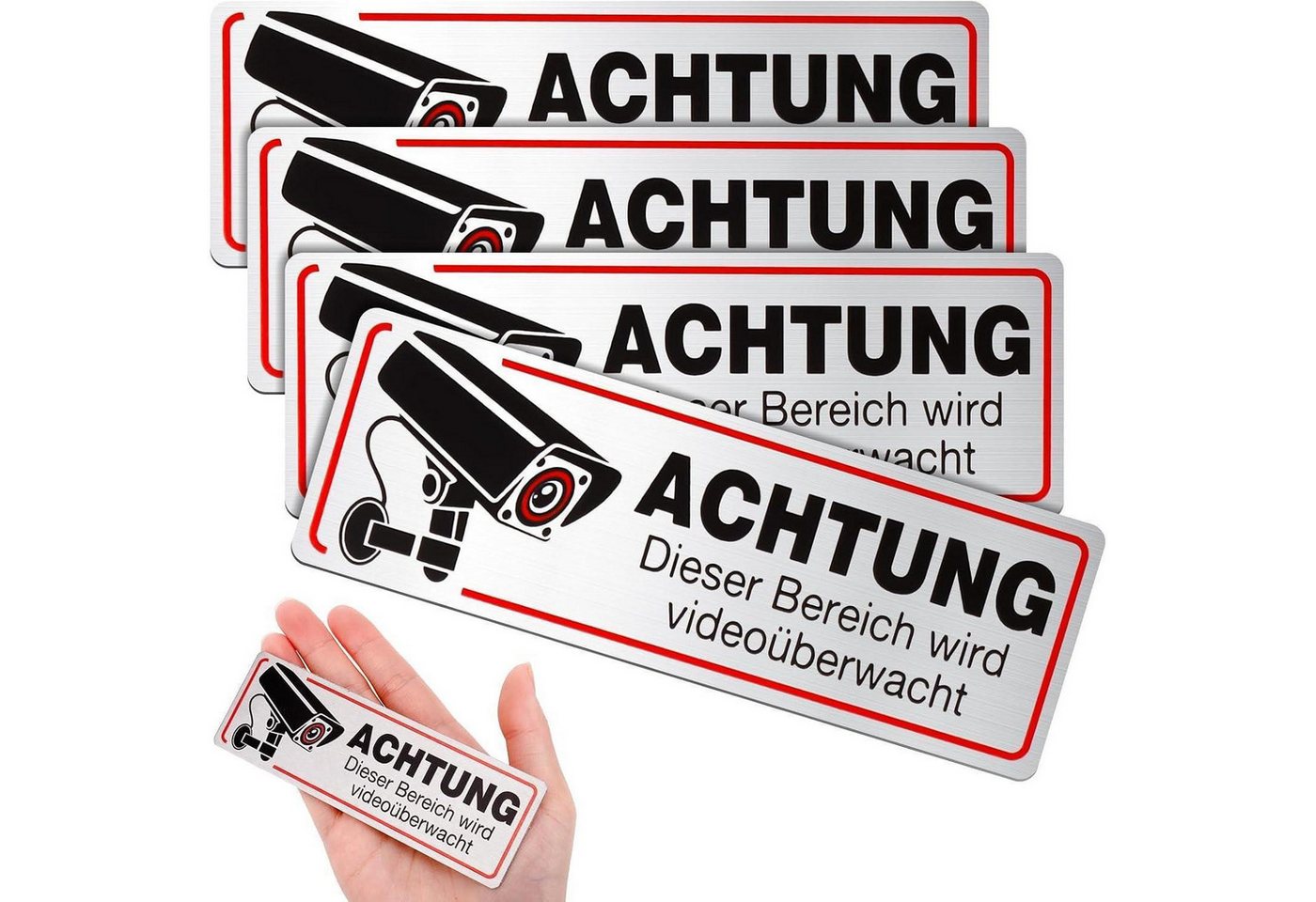 Jostift Warnschild 4x Videoüberwachung Schild 12x4 cm Edelstahl Warnschild für Innen Bild 3