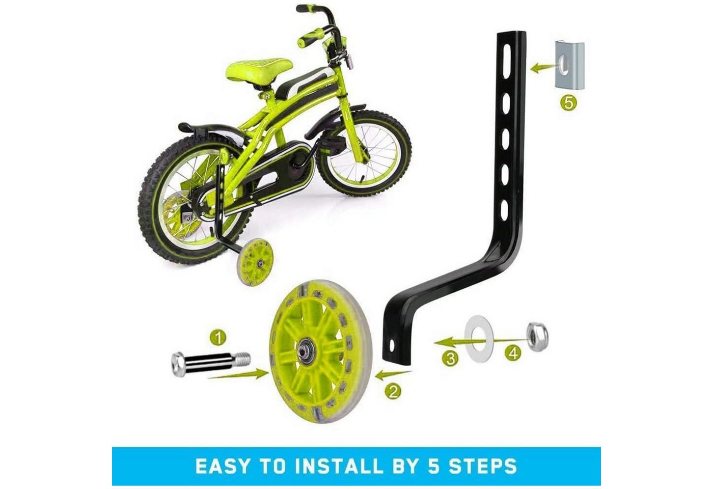 LuxusKollektion Fahrrad-Stützrad Stützräder Kinderfahrrad Erwachsene Universal Hilfsräder Gelb 1PCS Bild 2