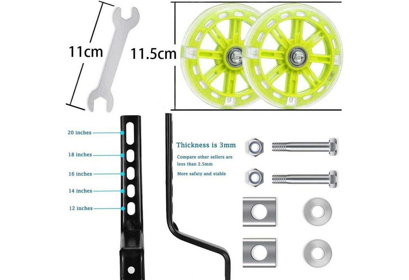 LuxusKollektion Fahrrad-Stützrad Stützräder Kinderfahrrad Erwachsene Universal Hilfsräder Gelb 1PCS Bild 5