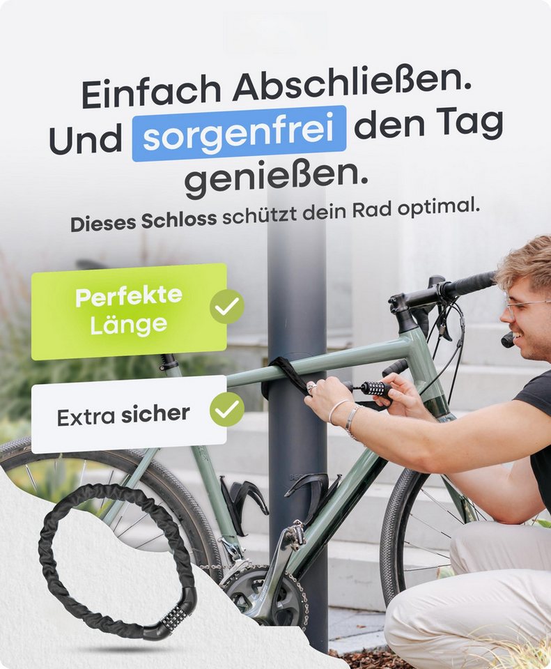 Kityhome Zahlenkettenschloss Fahrradschloss mit 5er Zahlencode Zahlenschloss 0,9m gehärteter, Zahlenkettenschloss Ideal für Fahrräder, E-Bikes & E-Scooter Bild 2