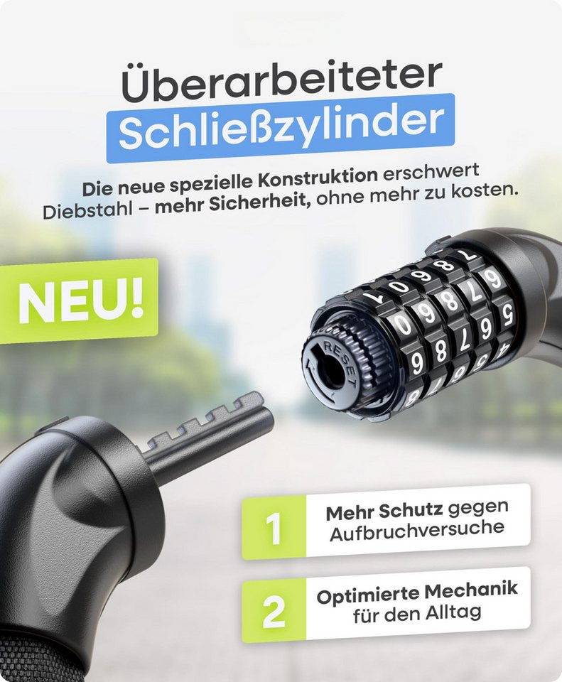 Kityhome Zahlenkettenschloss Fahrradschloss mit 5er Zahlencode Zahlenschloss 0,9m gehärteter, Zahlenkettenschloss Ideal für Fahrräder, E-Bikes & E-Scooter Bild 5