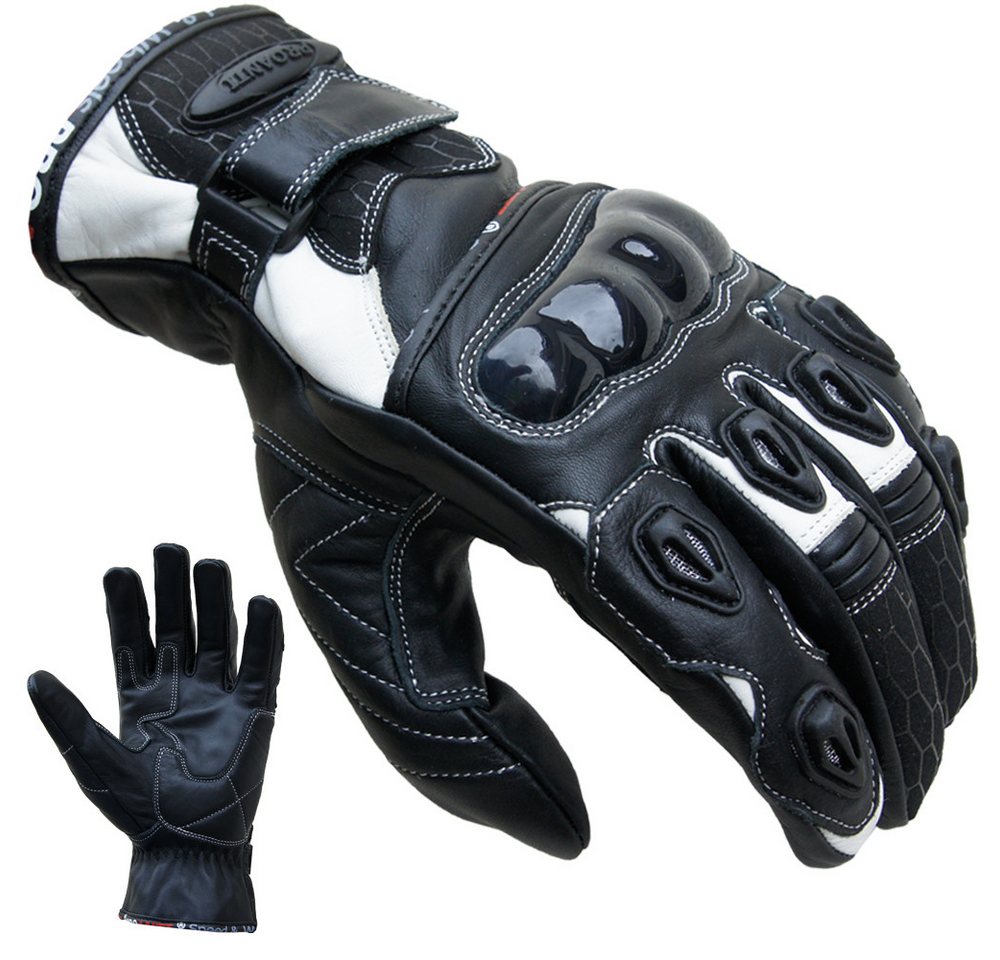 PROANTI Motorradhandschuhe PROANTI Motorradhandschuhe PROANTI Leder kurz Motorrad Handschuhe weiß Kurze sportliche Form, Leder, Farbe Weiß