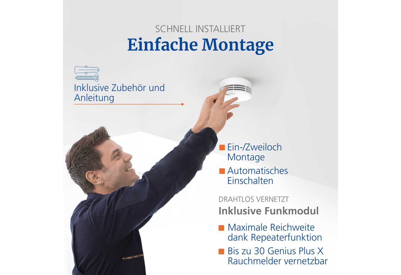 Hekatron Bundle Hekatron Genius Plus X + Funkmodul Basis X Rauchmelder (Funkmodul Basis X inklusive, App-fähig, Q-Label, VdS, 85 dB(A)