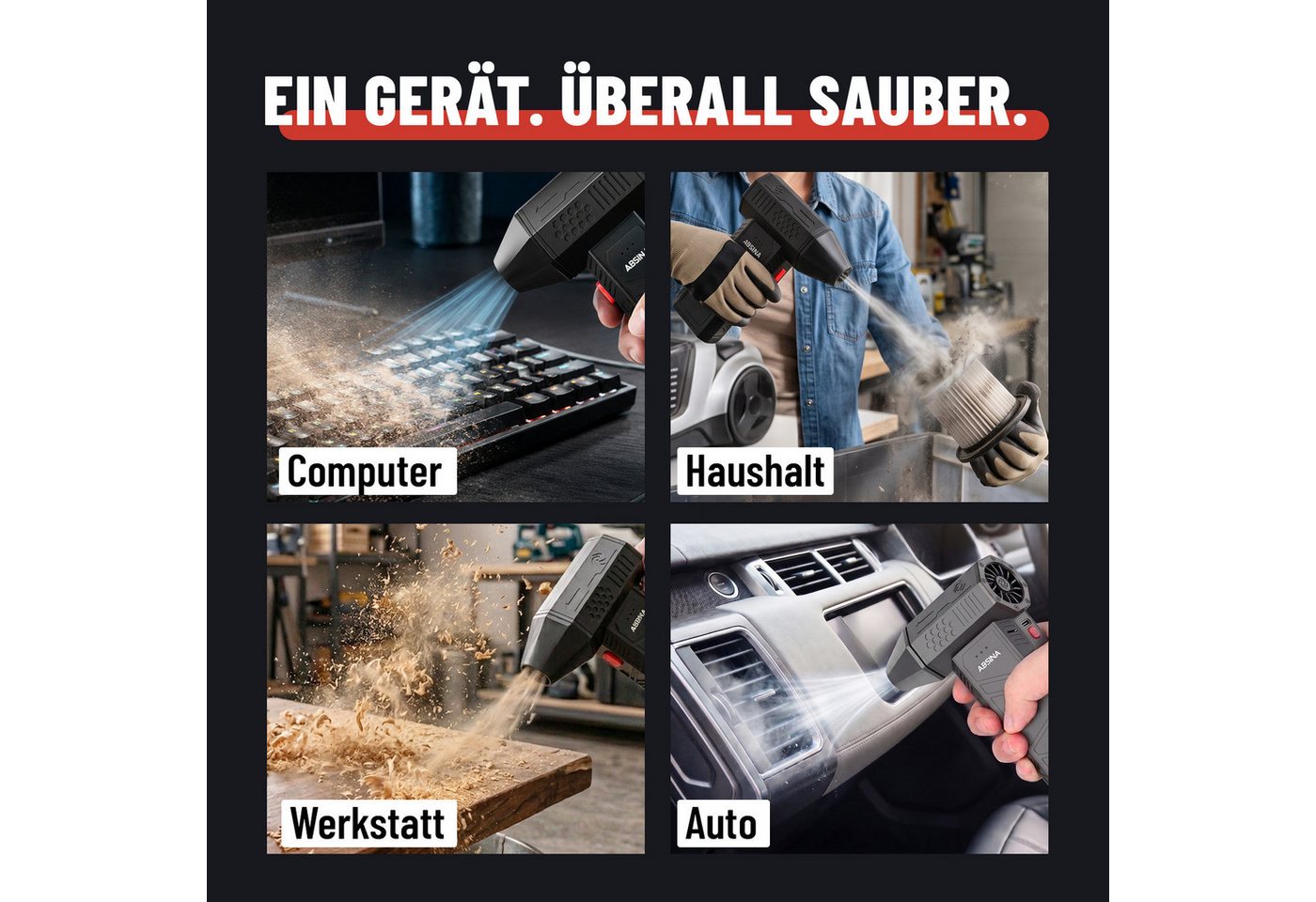 ABSINA Akku-Handstaubsauger Druckluft Staubgebläse 110.000 U/min - Air Duster mit 4 Düsen Bild 3