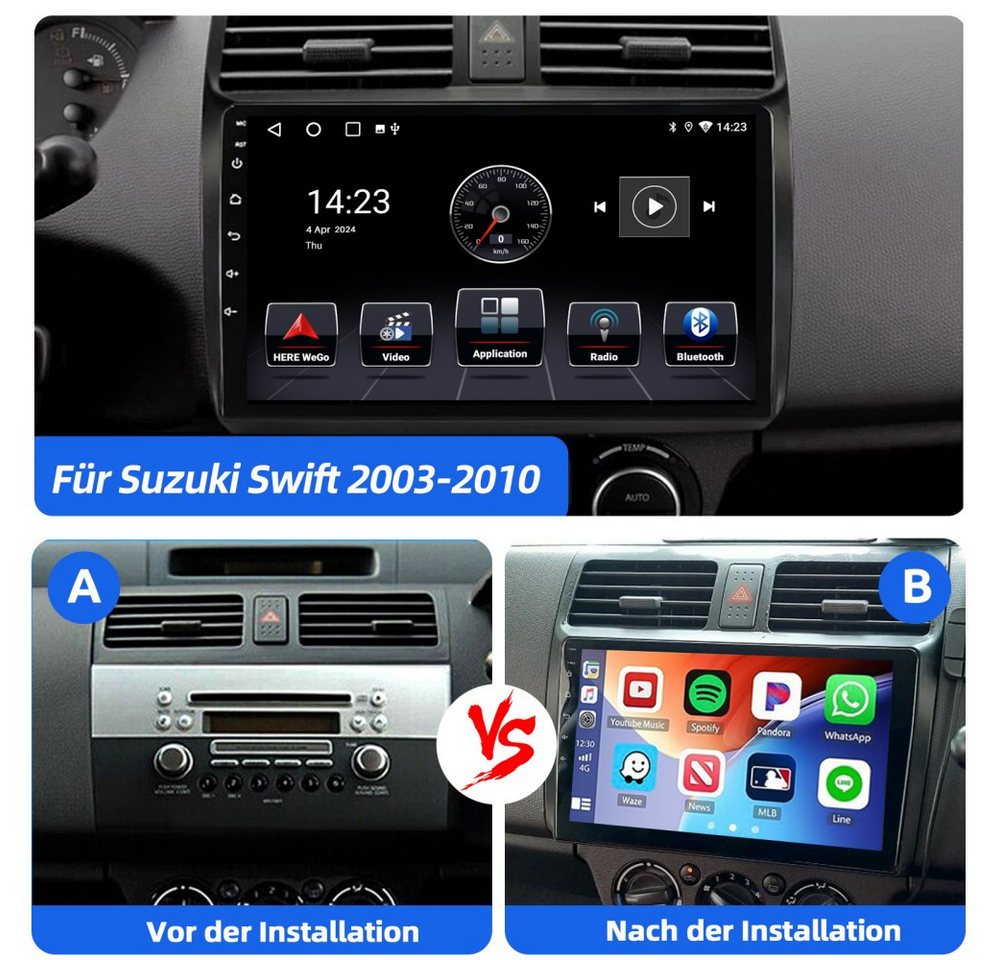 ESSGOO Autoradio DAB+ 64G Android 15 CarPlay GPS Für Suzuki Swift III 2005-10 Autoradio (RDS, 4+64GB(optional), FM, GPS, 1280*720, DAB+ (optional), WIFI, Apple Carplay & Android Auto,WiFi,Doppel DIN,USB) Bild 2