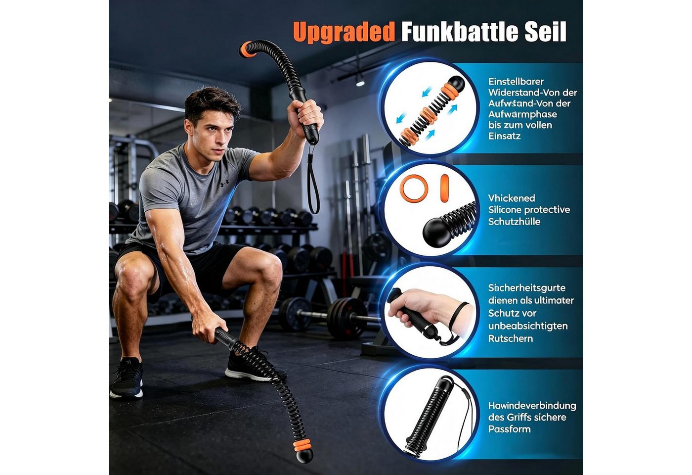 Vornix Handmuskeltrainer Battle Rope Trainingsseil 2er Set Verstellbarer (Handmuskeltrainer mit Silikongriff), für Krafttraining Fitness Zuhause Bild 4