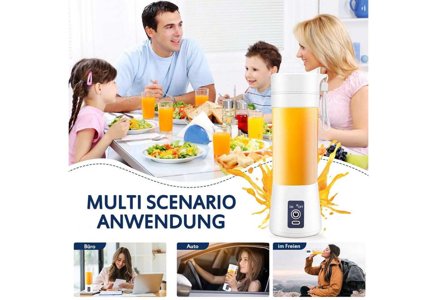TUWENA Standmixer Tragbarer Mini-Mixer 380ml mit 6 Klingen aus Edelstahl Wiederaufladbar, für Smoothies und Shakes Reisen und Küche Bild 3