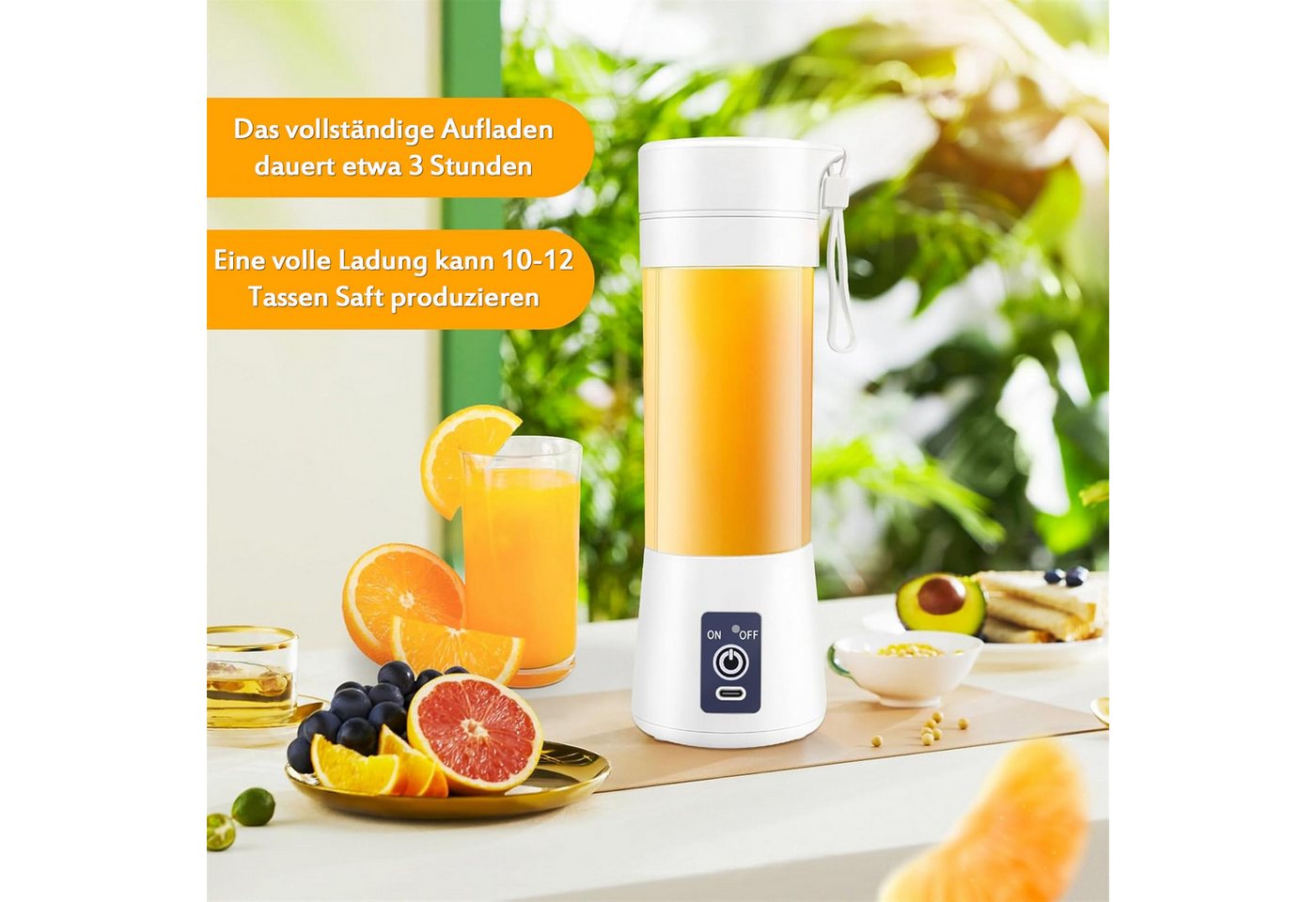 TUWENA Standmixer Tragbarer Mini-Mixer 380ml mit 6 Klingen aus Edelstahl Wiederaufladbar, für Smoothies und Shakes Reisen und Küche Bild 4