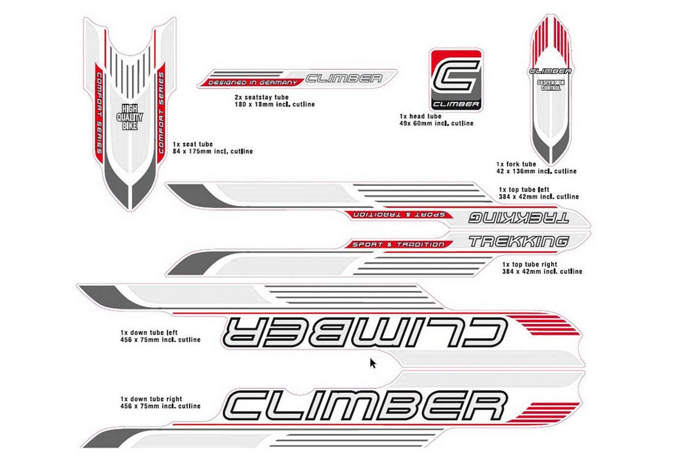 Non-Branded Fahrradrahmen Fahrrad DEKOR Satz CLIMBER Trekking MTB Rahmen Decal Sticker 9 teilig