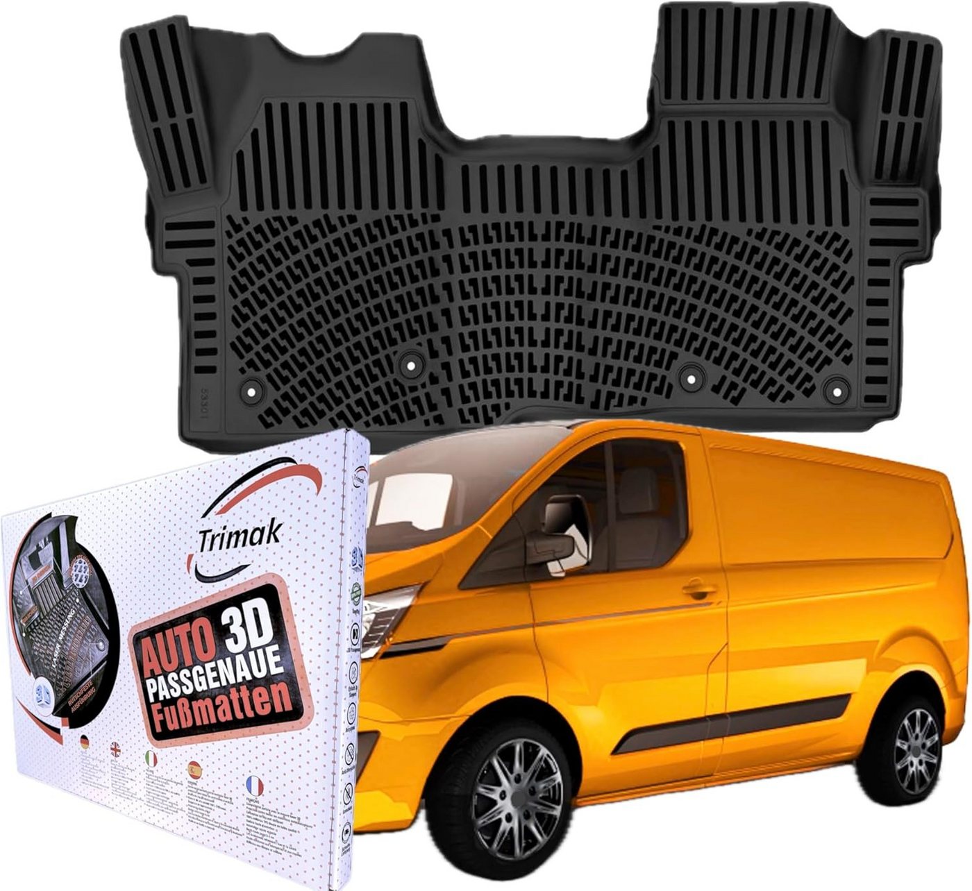 Trimak Passform-Fußmatten Kompatibel mit Ford Transit Custom Kastenwagen ab 2024 Auto Gummimatte, Ford Transit Custom 2. Gen. Kastenwagen ab 2024 Gummimatten Auto TPE Bild 3
