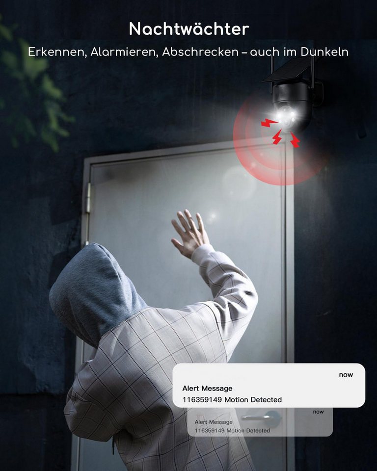TWUFY IP-Überwachungskamera 2K 3MP Überwachungskamera Aussen Akku Solar, 100% Kabellos (Aussen, Outdoor, Außenüberwachung, Außen, Außenbereich, 1-tlg., 360° PTZ Kamera Außen, Farb-Nachtsicht, Kamera Überwachung Aussen mit Kabellose Installationsfreie Solarpanel) Bild 2