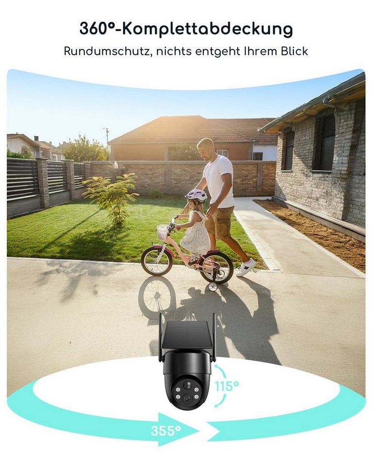TWUFY IP-Überwachungskamera 2K 3MP Überwachungskamera Aussen Akku Solar, 100% Kabellos (Aussen, Outdoor, Außenüberwachung, Außen, Außenbereich, 1-tlg., 360° PTZ Kamera Außen, Farb-Nachtsicht, Kamera Überwachung Aussen mit Kabellose Installationsfreie Solarpanel) Bild 4