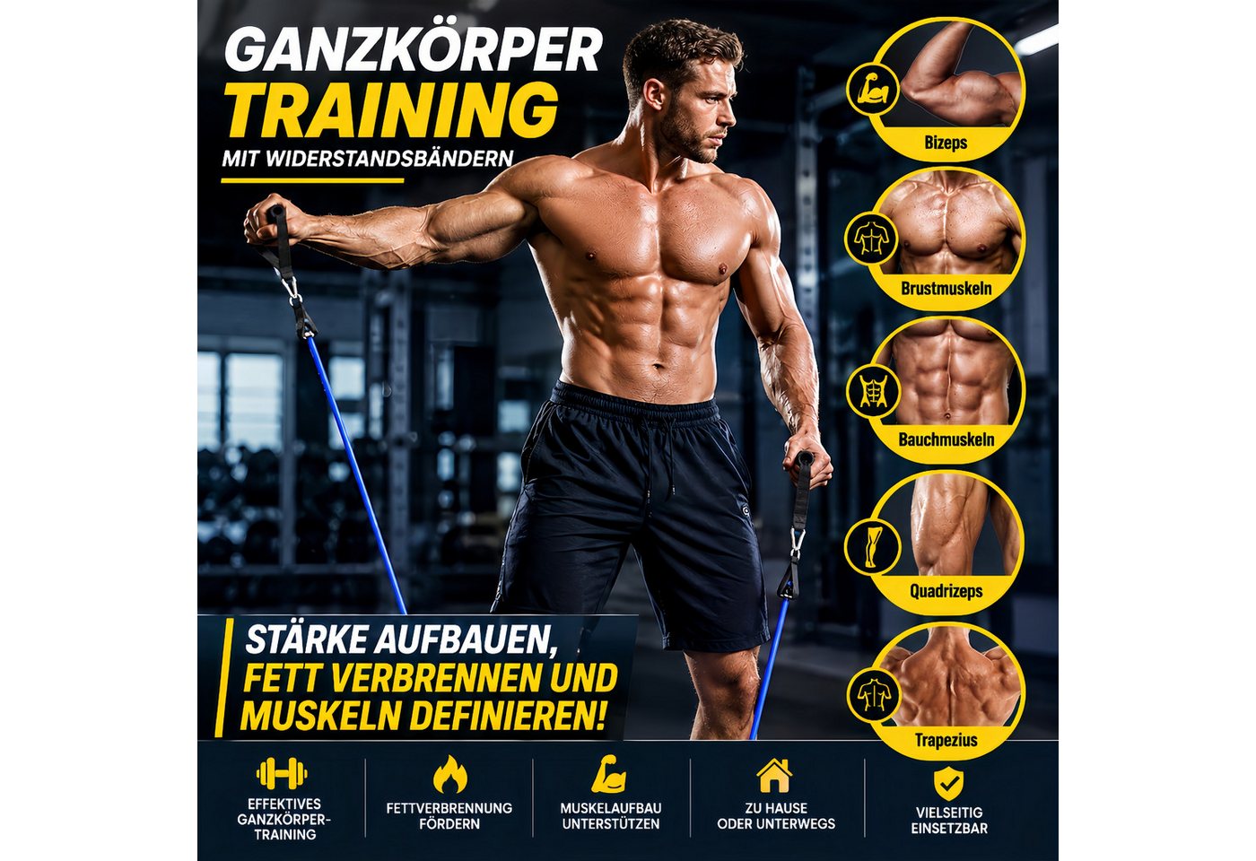 ibettertec Trainingsbänder Resistance Bands Widerstandsbänder Set, 5 Fitnessbänder Expander Tube, Bands Fitnessband mit Griff Knöchelriemen Türankerbefestigung Bild 5