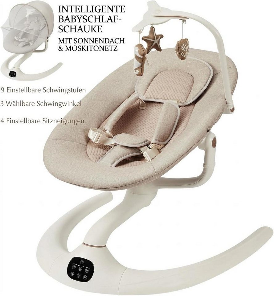 GarveeMore Babywippe Elektrische Babywippe mit Spielzeug, Babywippe mit Sicherheitsgurt, Bequeme Babyschaukel mit Hängespielzeug, Sicherheitsgurt
