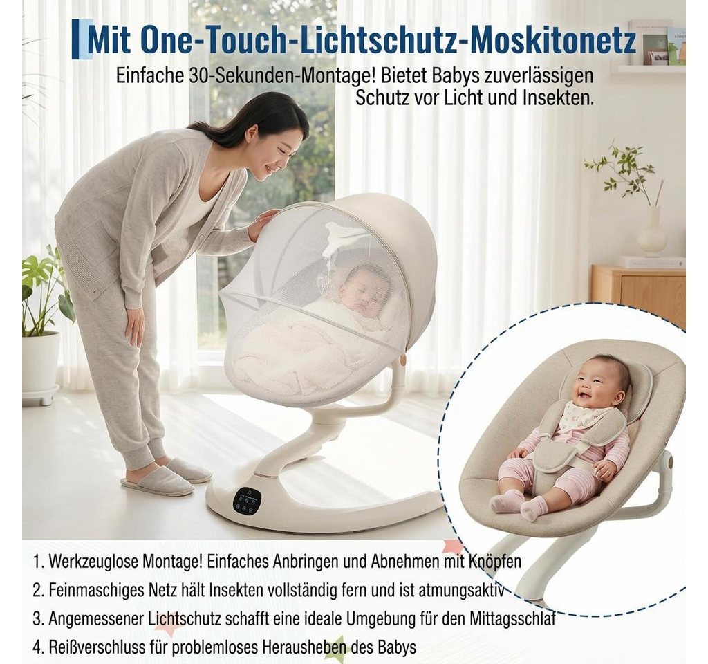 GarveeMore Babywippe Elektrische Babywippe mit Spielzeug, Babywippe mit Sicherheitsgurt, Bequeme Babyschaukel mit Hängespielzeug, Sicherheitsgurt Bild 4