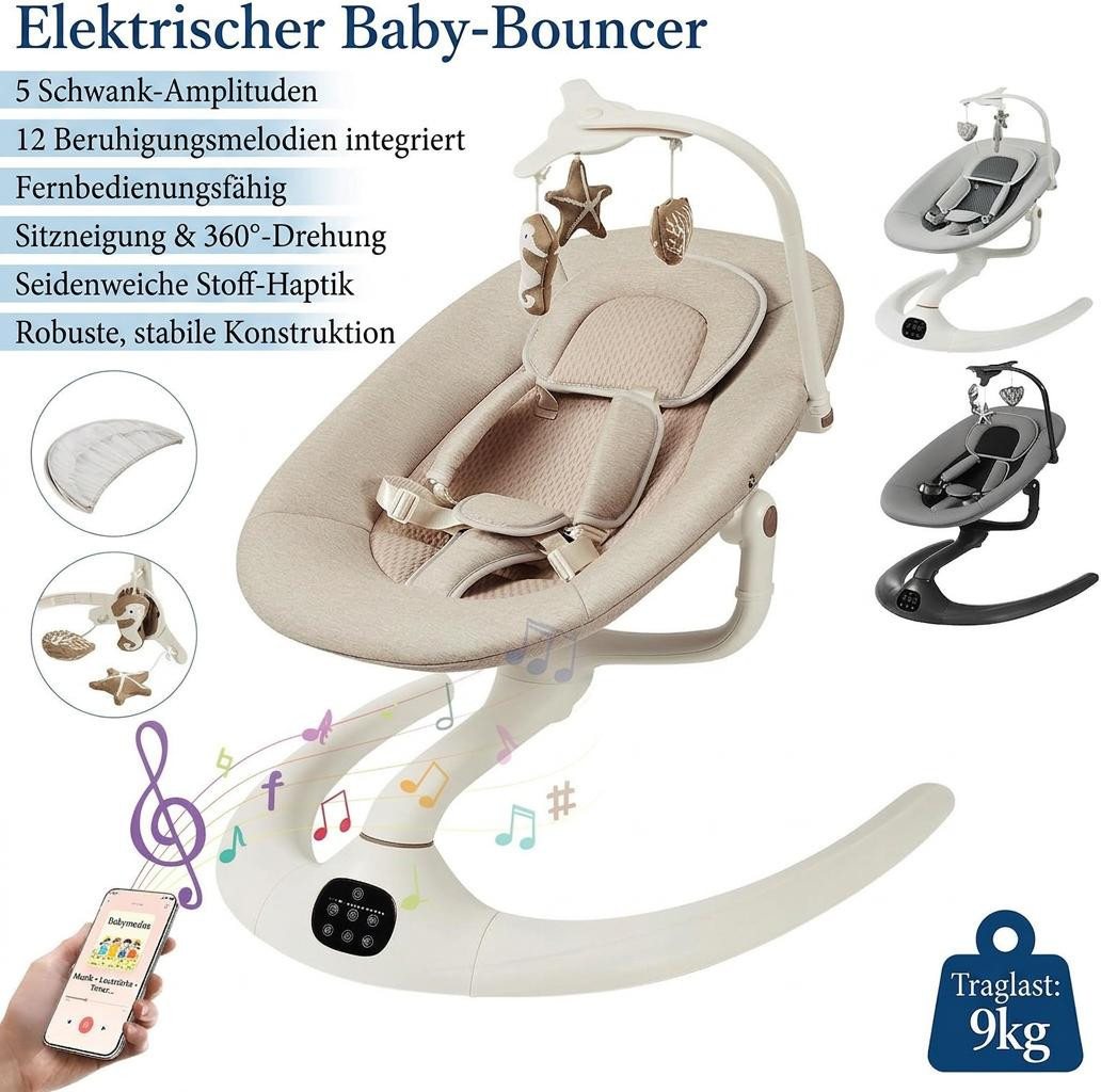GarveeMore Babywippe Elektrische Babywippe mit Spielzeug, Babywippe mit Sicherheitsgurt, Bequeme Babyschaukel mit Hängespielzeug, Sicherheitsgurt Bild 5