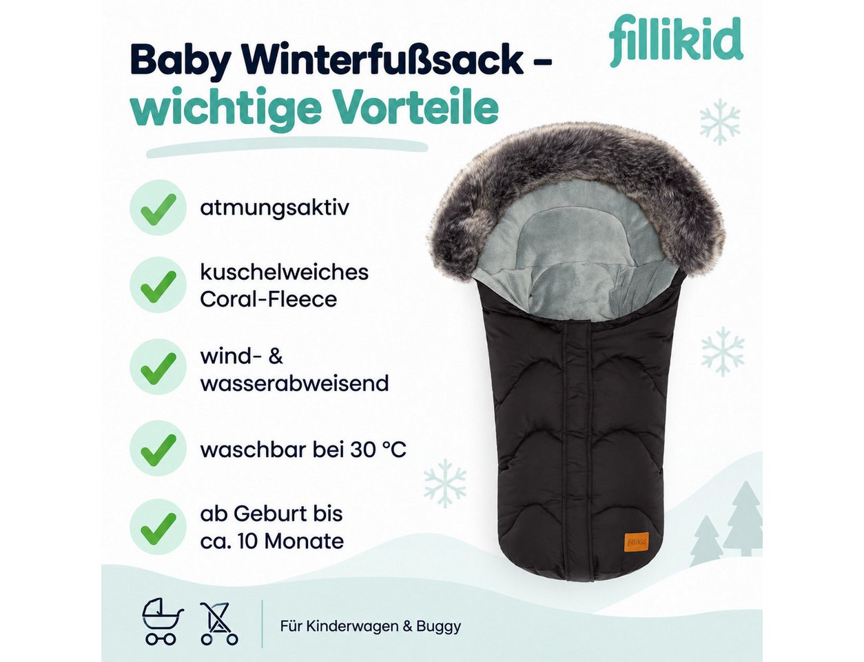 Fillikid Fußsack Winterfußsack Lhotse Exclusiv, warmer Kinder Fußsack für Kinderwagen und Kindersitze Gruppe 0 Bild 2