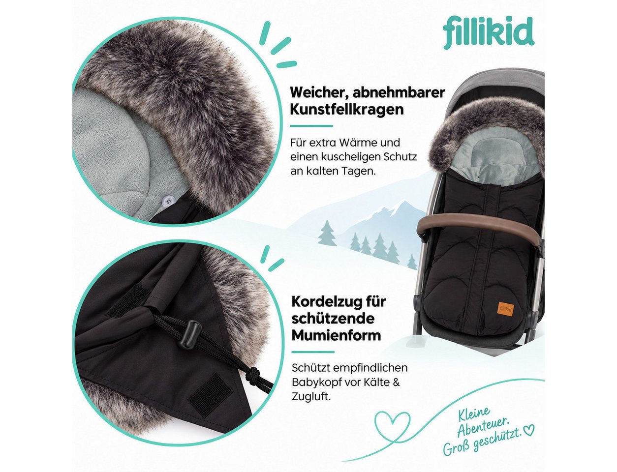 Fillikid Fußsack Winterfußsack Lhotse Exclusiv, warmer Kinder Fußsack für Kinderwagen und Kindersitze Gruppe 0 Bild 3
