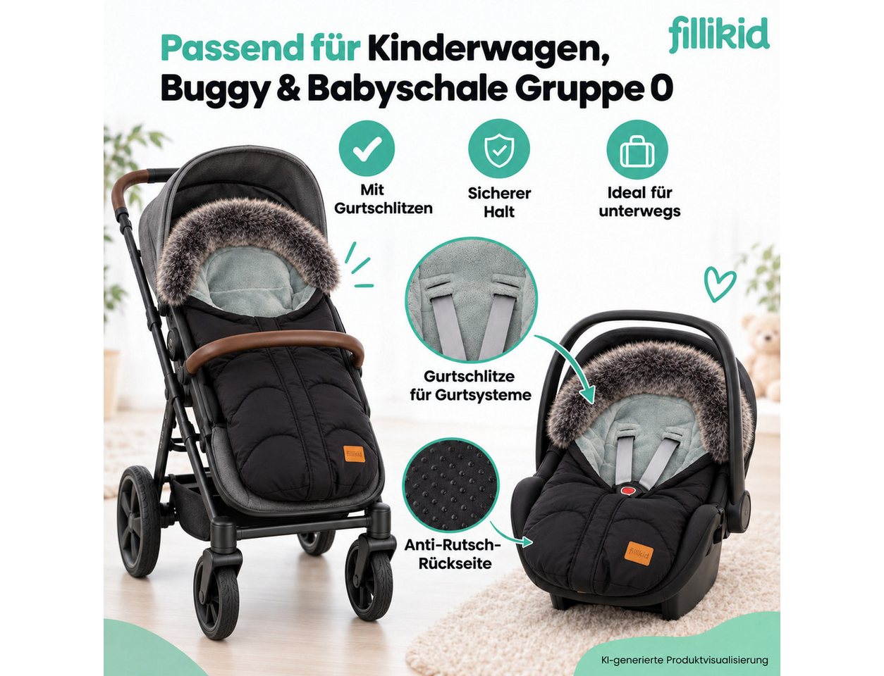 Fillikid Fußsack Winterfußsack Lhotse Exclusiv, warmer Kinder Fußsack für Kinderwagen und Kindersitze Gruppe 0 Bild 4