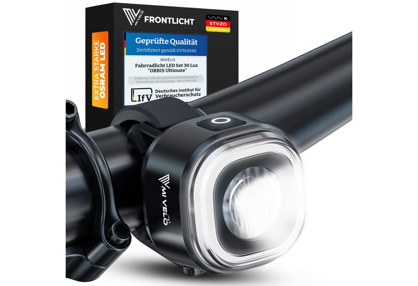 MIVELO Fahrradbeleuchtung ORBIS Fahrradlicht LED Set mit Akku, USB aufladbar wasserdicht, StVZO zugelassen, mit Bremsfunktion erhältlich Bild 2