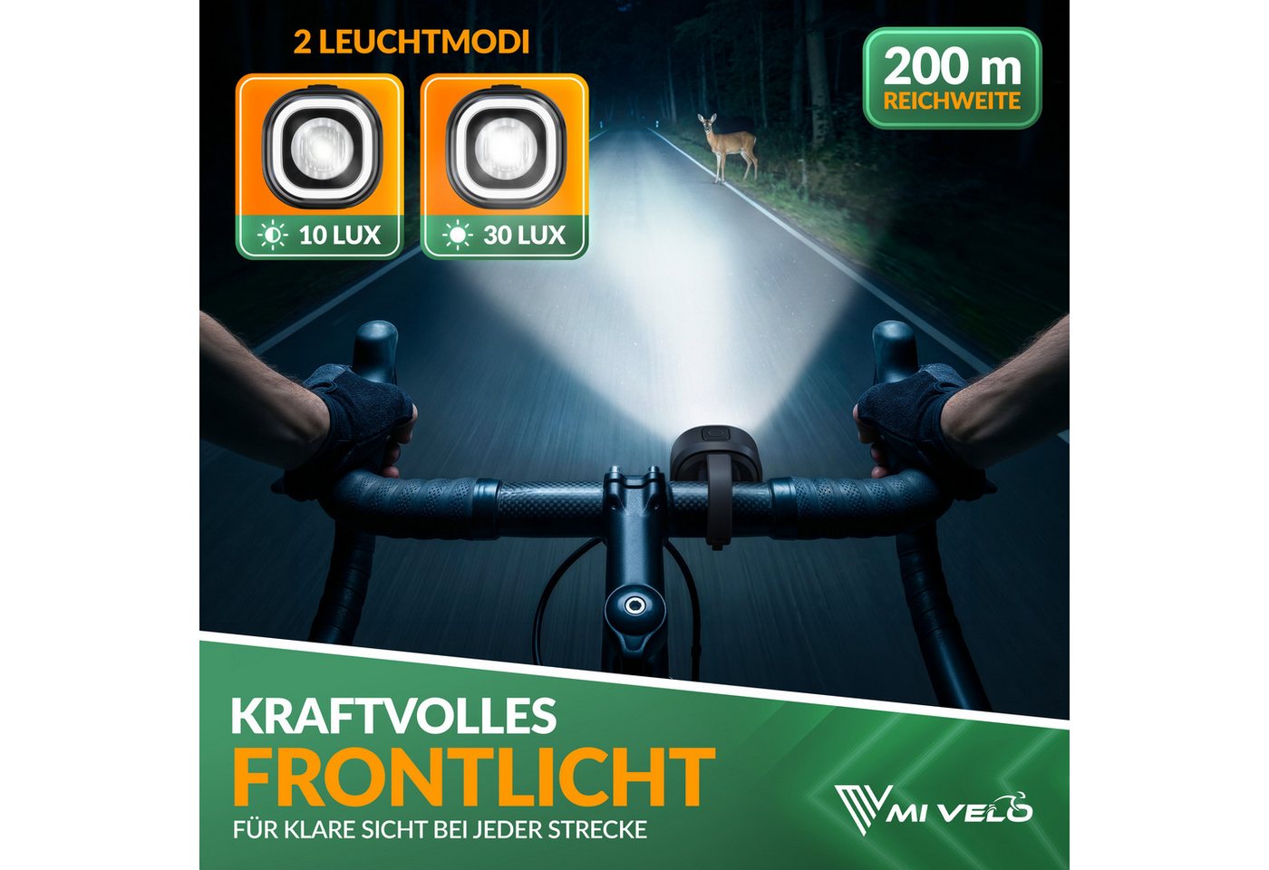 MIVELO Fahrradbeleuchtung ORBIS Fahrradlicht LED Set mit Akku, USB aufladbar wasserdicht, StVZO zugelassen, mit Bremsfunktion erhältlich Bild 3