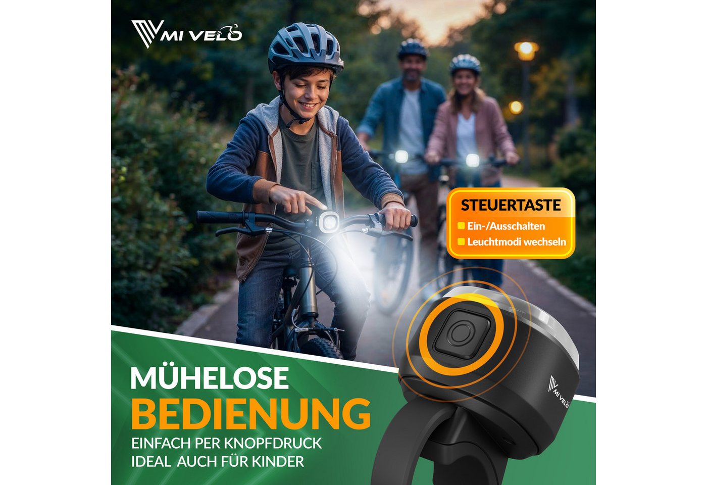 MIVELO Fahrradbeleuchtung ORBIS Fahrradlicht LED Set mit Akku, USB aufladbar wasserdicht, StVZO zugelassen, mit Bremsfunktion erhältlich Bild 5