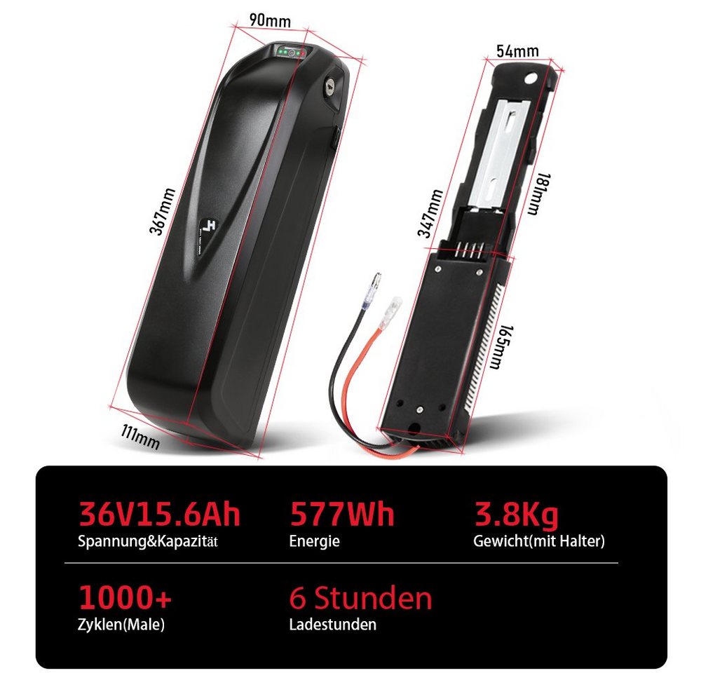 YOSE POWER E-Bike Akku 36V 15,6Ah 577Wh, Ersatzakku, Unterrohrbatterie E-Bike Akku Akku (36 V) Bild 3