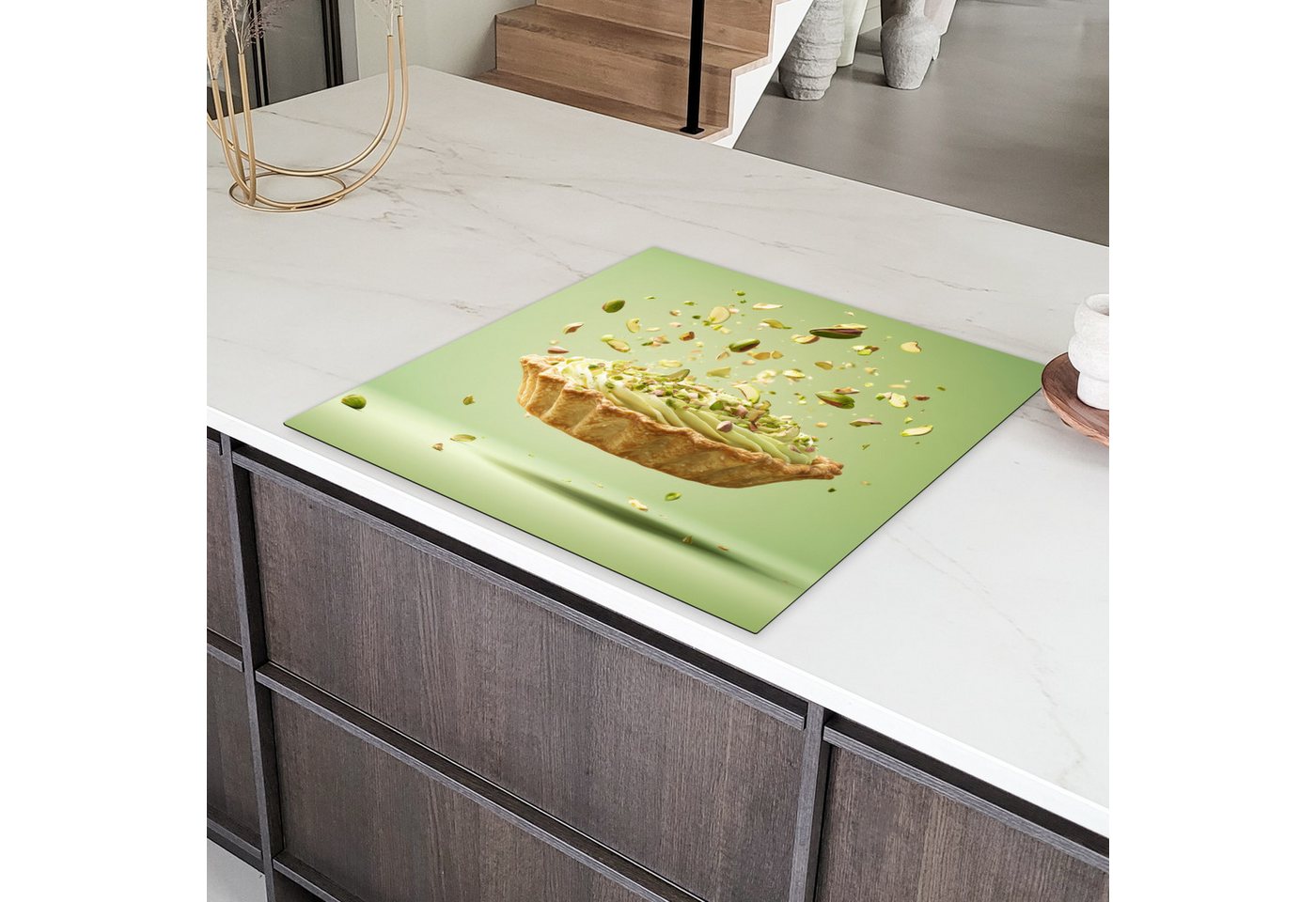 MuchoWow Herd-Abdeckplatte Pistazie - Torte - Nüsse - Lebensmittel, Vinyl, (1 tlg), Küche Herdabdeckung Ceranfeld Induktionsfeld Vinyl, 60x60 cm