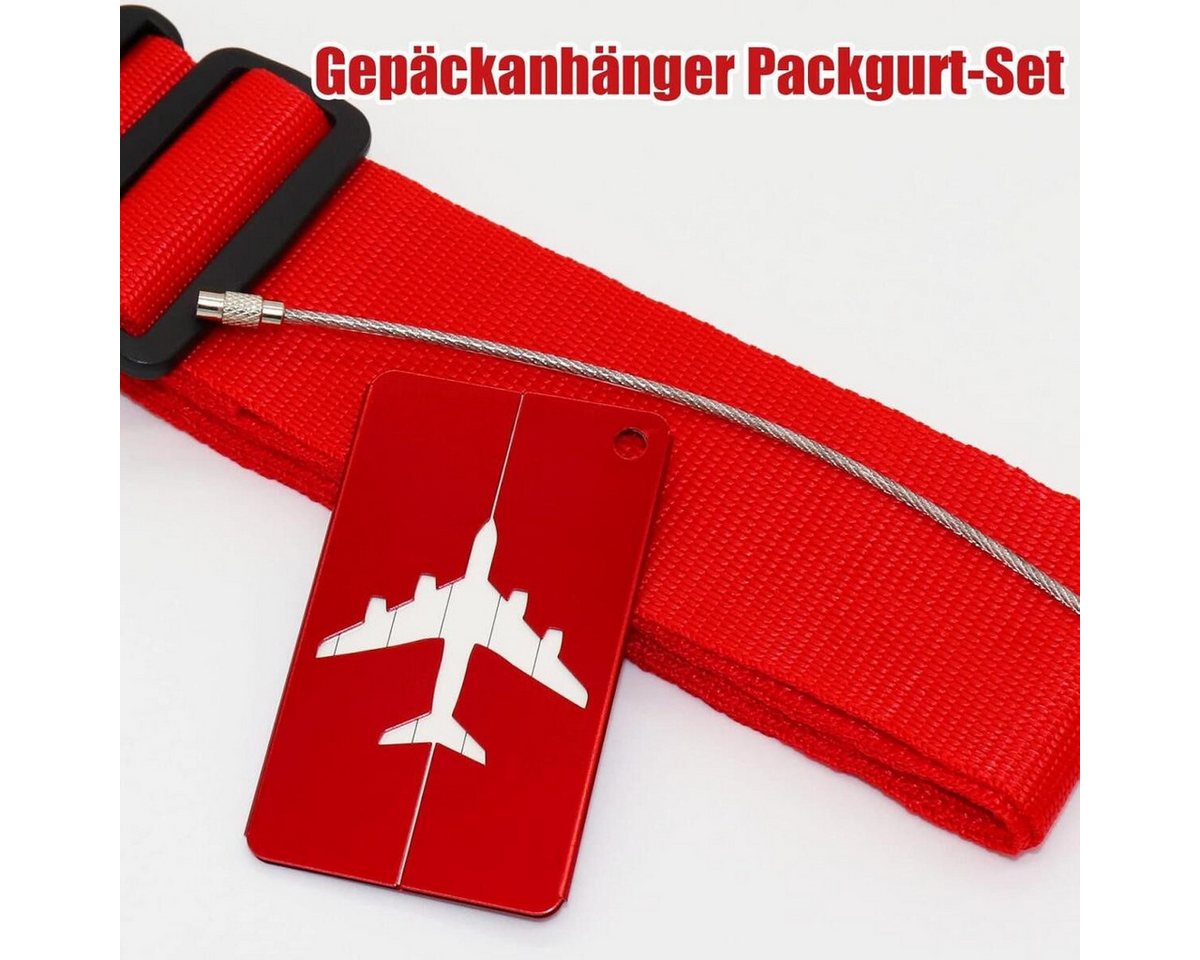 FELIXLEO Gepäckgurt Koffergurt Gepäckband mit 2 Gepäckanhänger für Koffer Reisetasche Rot, (8-tlg)