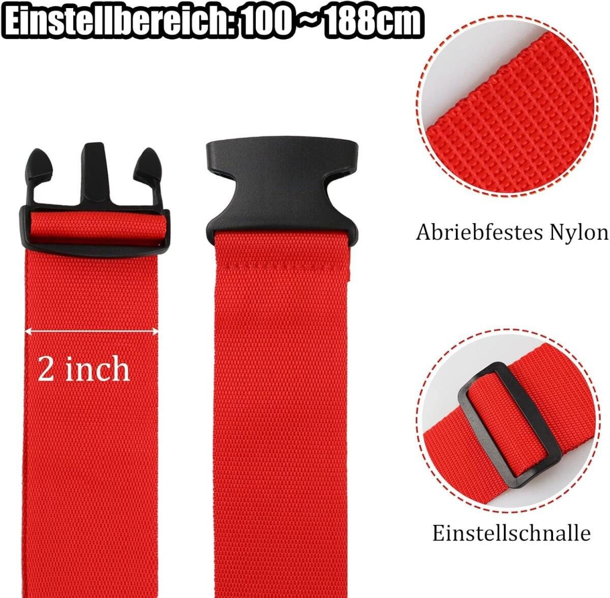 FELIXLEO Gepäckgurt Koffergurt Gepäckband mit 2 Gepäckanhänger für Koffer Reisetasche Rot, (8-tlg) Bild 2