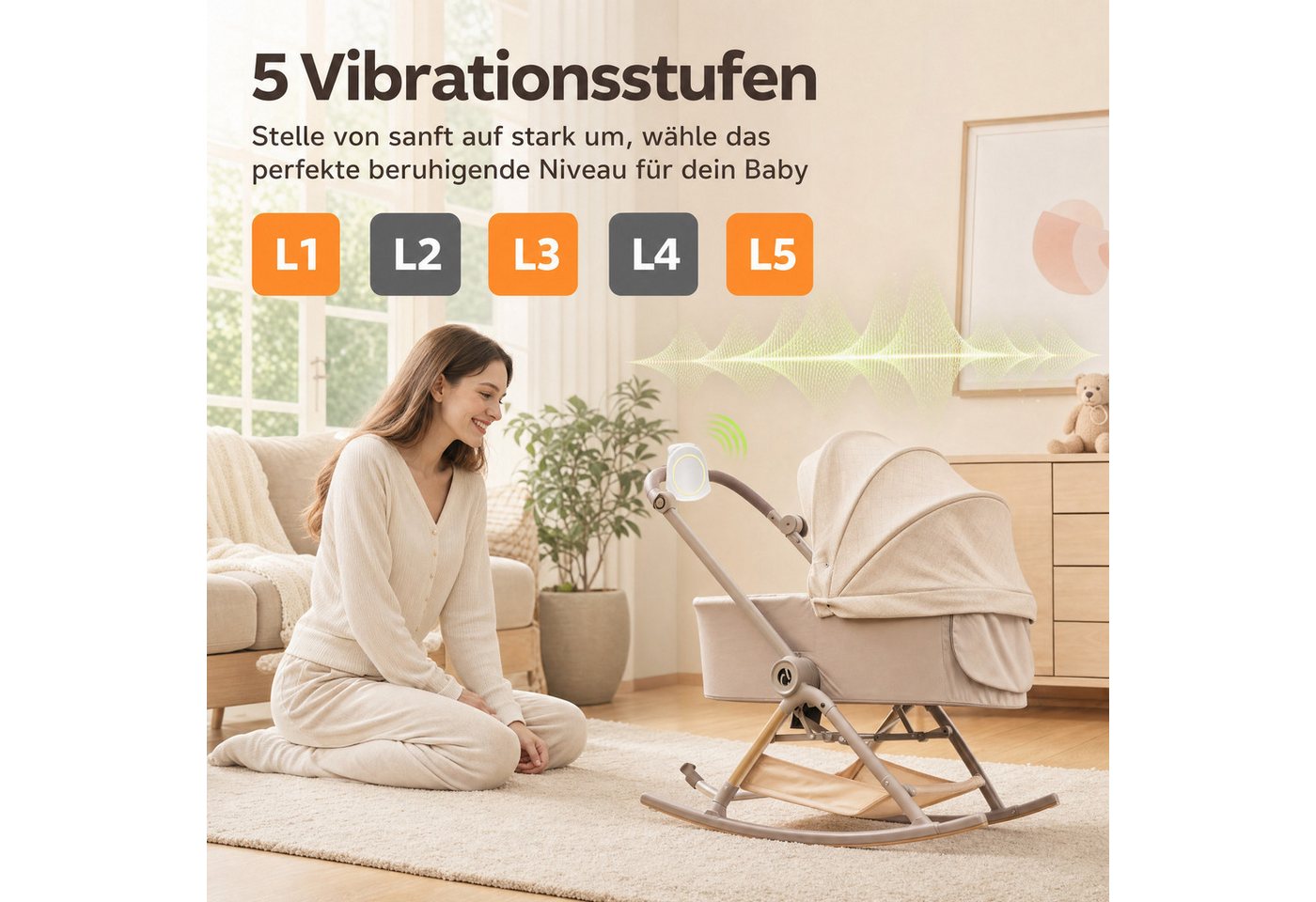 marmortrend Sehnsucht nach Einzigartigkeit Elektrischer Shaker Kinderwagenschaukler mit Weißem Rauschen und Musikbox, Kompatibel mit Rockit Kinderwagenschaukler, 1800mAh Akku