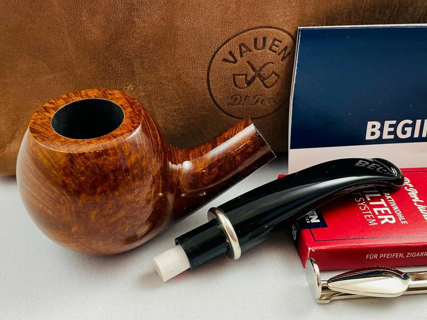 VAUEN Handpfeife VAUEN Tabakpfeife Starter Set mit viel Zubehör 9042 dunkel braun, inkl. Lederbeutel, praktischer Begleiter für unterwegs Bild 5