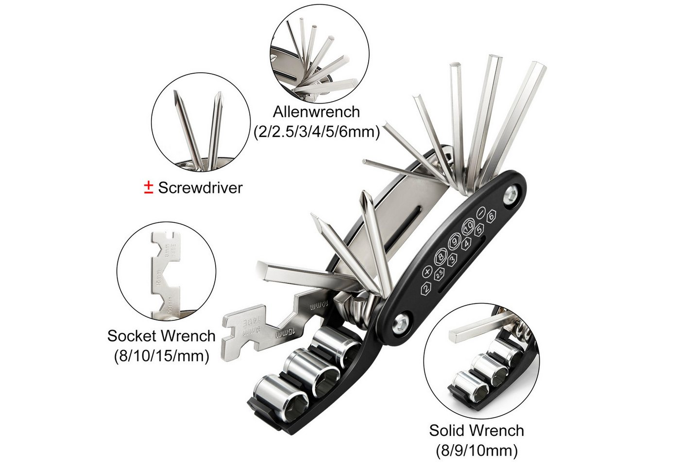 EXTSUD Fahrradwerkzeugset Fahrrad Reparatur Set, Reparatursatz, 16-in-1 Werkzeuge, (fahrrad werkzeug, Fahrradwerkzeug Tool), Fahrrad-Multitool Kit Multifunktionswerkzeug für Mountainbike Bild 4