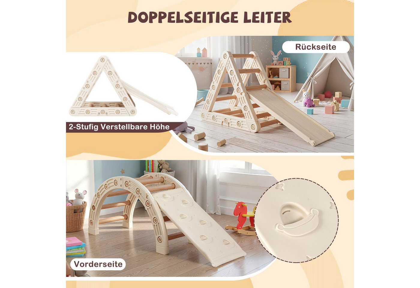 COSTWAY Klettergerüst, 5-in-1 Montessori Klettersset, Kletterspielzeug Holz