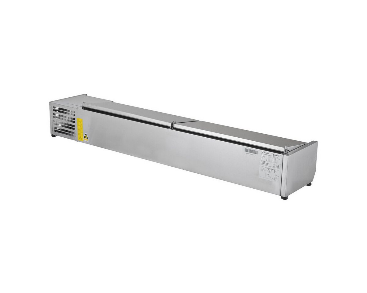 GastroHero Dönergrill Gastronomie Kühlaufsatz 200 cm Edelstahl mit Deckel – 10 x GN 1/4, 145 W, geteilter Deckel, 5 Zwischenstege, höhenverstellbar, energiesparend